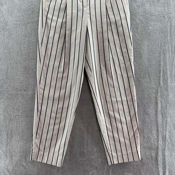 Peserico Pants Women EU38 Ivory Brown Pinstriped Cotton Trouser Leg High Rise - Picture 4 of 16
